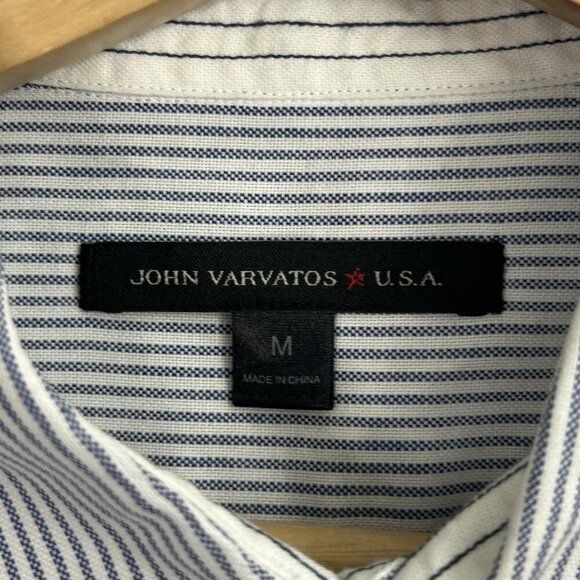 John Varvatos USA Shirt Mens Medium Striped Peace Sign Logo Button Up Casual - Picture 7 of 10